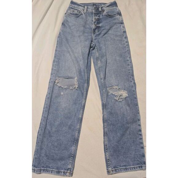 Arizona Juniors Highest Rise Vintage Straight Distressed Jeans Size 0 Light Wash - Picture 1 of 5